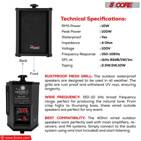 Technical specifications of the home speakers