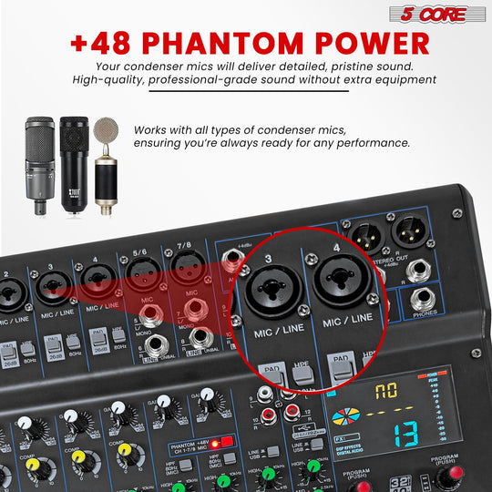 48V phantom power supply for professional microphones and audio equipment