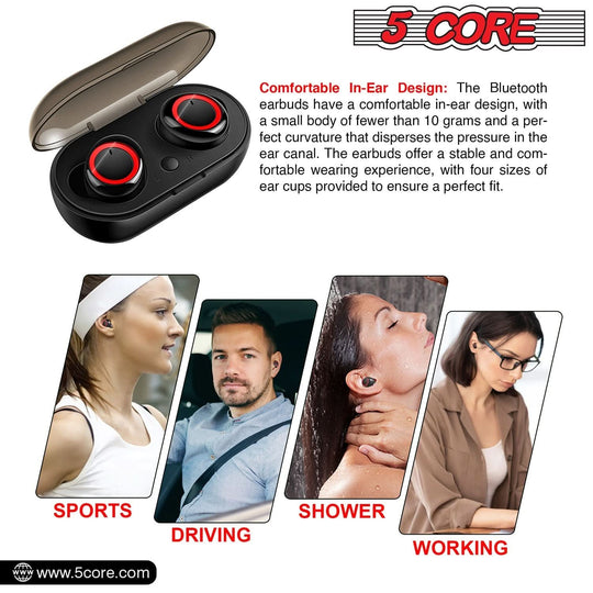 Durable Wireless Earbuds - 5 Core Mini Bluetooth Headphones, IPX8 Waterproof