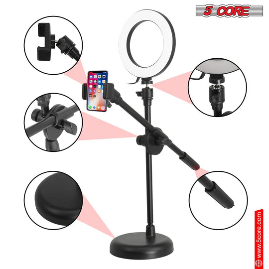 Feature-rich 6-inch light stand with adjustable height and stable base