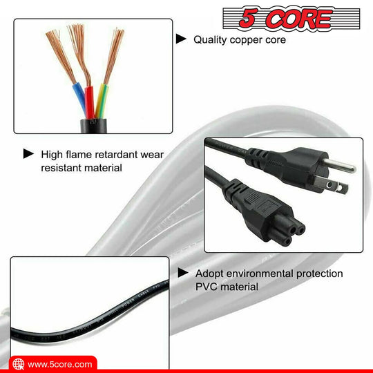 Flame-resistant power cord designed to prevent fire hazards, offering safe and reliable power delivery for electronic devices