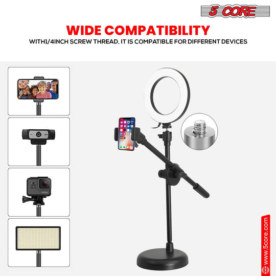 Ring light with wide compatibility for smartphones, cameras, and tripods