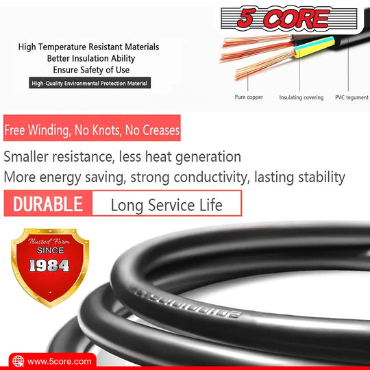 Three-prong power cord providing secure and reliable electrical connection for various home and office devices